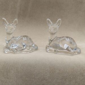 Two Deer Fawn Birthday Candle Holder Vintage Glass
